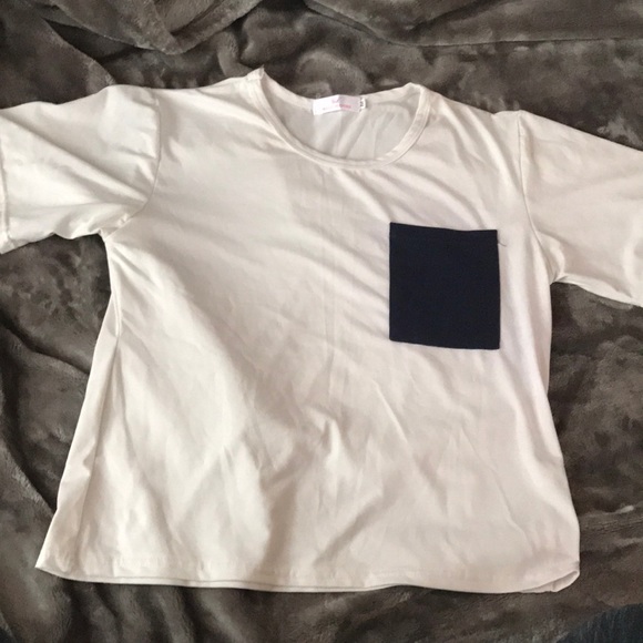White T-Shirt with Navy Pocket - Picture 1 of 1